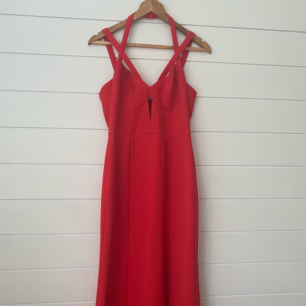BCBG red floor length strap dress